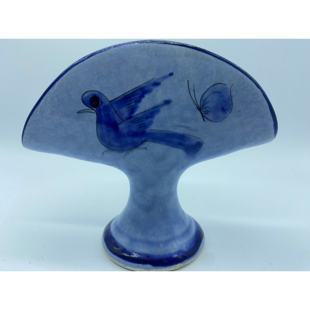 Mexican Pottery Fan Taco Napkin Holder Hand Painted Bird Tonala Style Cabo SL